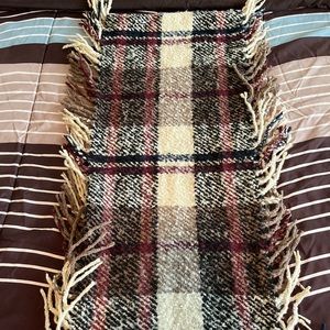 Knitted Infinity plaid scarf in cream, brown and burgundy, One size